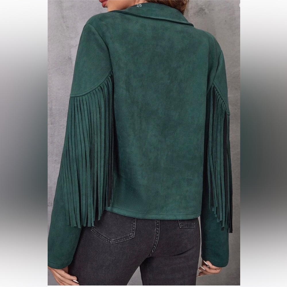 Sale! Dark Green Trendy Fringe Jacket, size M. New - Picture 4 of 15